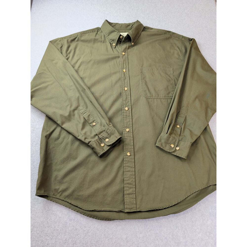 Eddie Bauer Mens XL Button Down Shirt Green Cotton Classic Casual Workwear